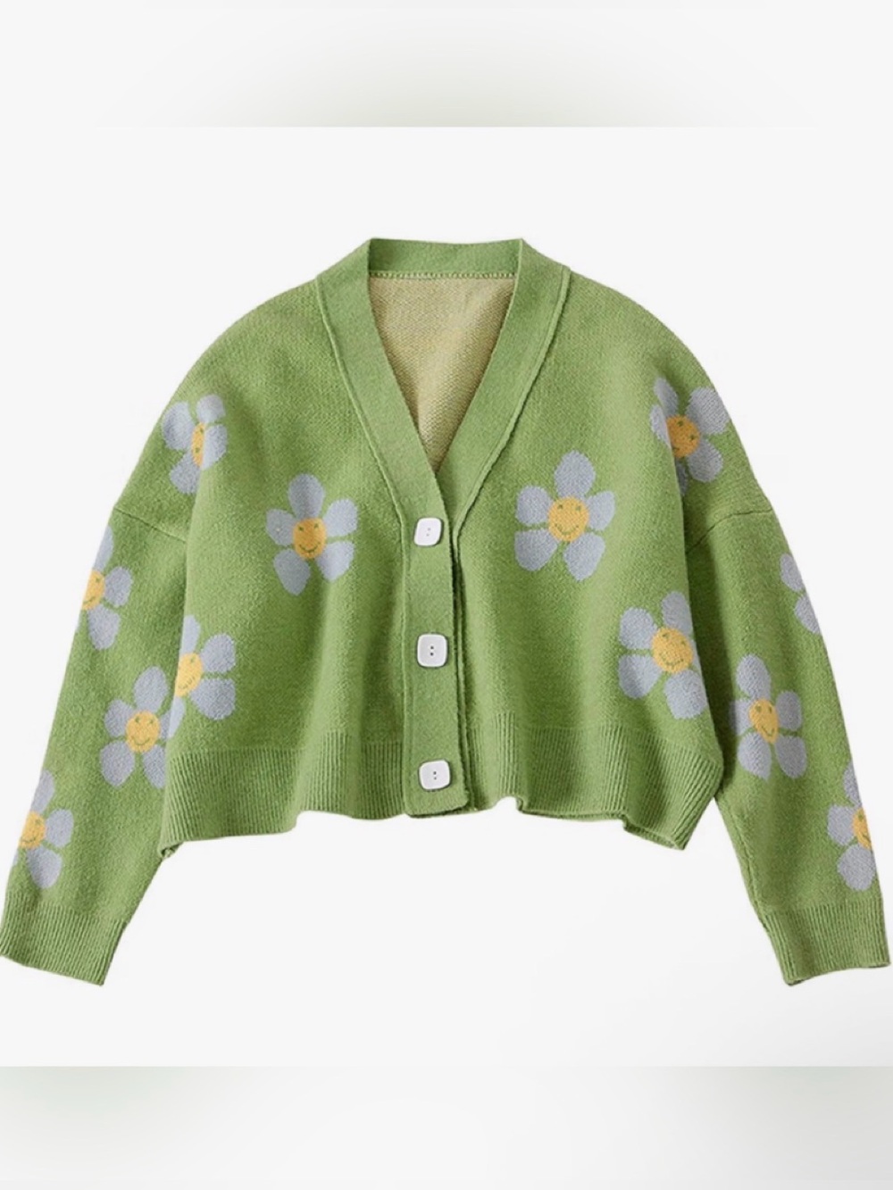 Source Unknown Green Daisy Button-Up V-Neck Cardigan